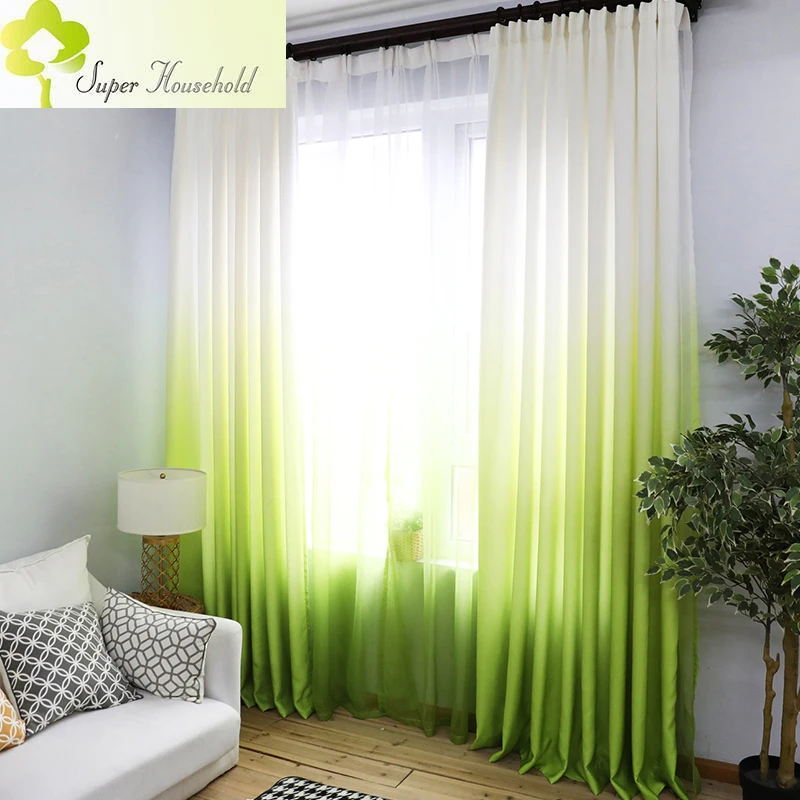 

New Arrival Gradient Green Blackout 75% Window Curtains for Living Room Tulle Voile Drape for Kids Bedroom Curtain Home Decor