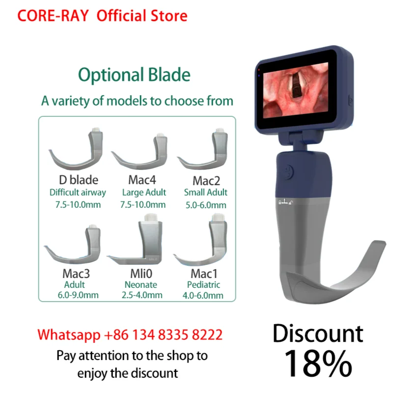 

Video Laryngoscope Reusable Sterilizable Blades Color TFT LCD Digital Video Laryngoscope 6 Stainless Steel Blades Optional