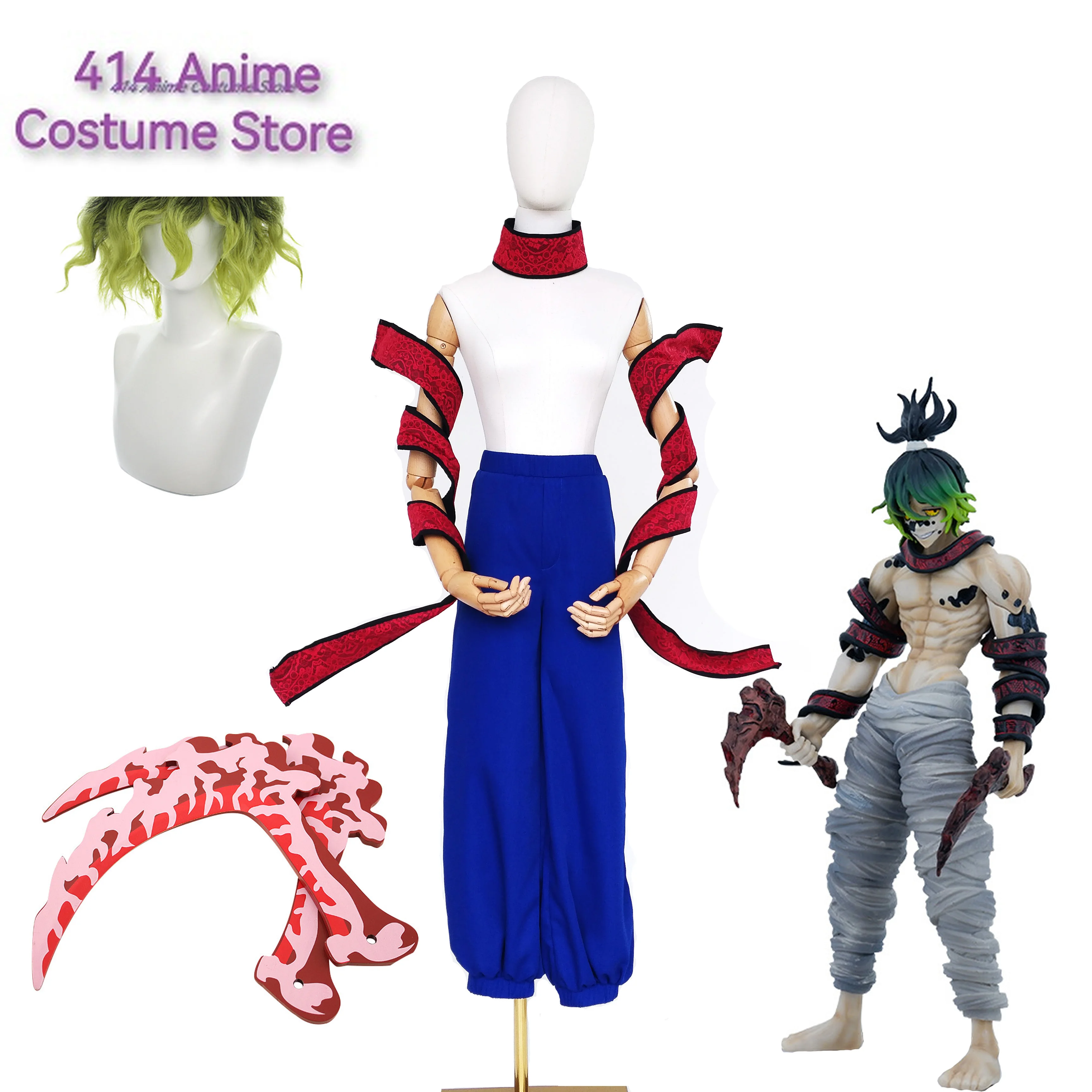 Костюм для косплея Gyutaro Shabana парик оружие татуировки наклейки Daki новое аниме Kimetsu