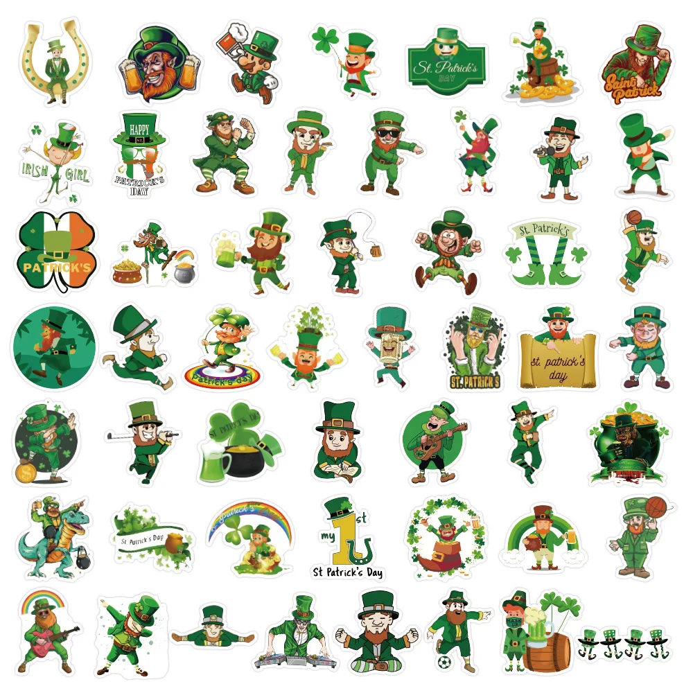 

10/50Pcs St. Patrick S Day Country Ireland Holiday Stickers Aesthetic Green Lucky Leaves Cartoon DIY Toy Fridge Graffiti Decals