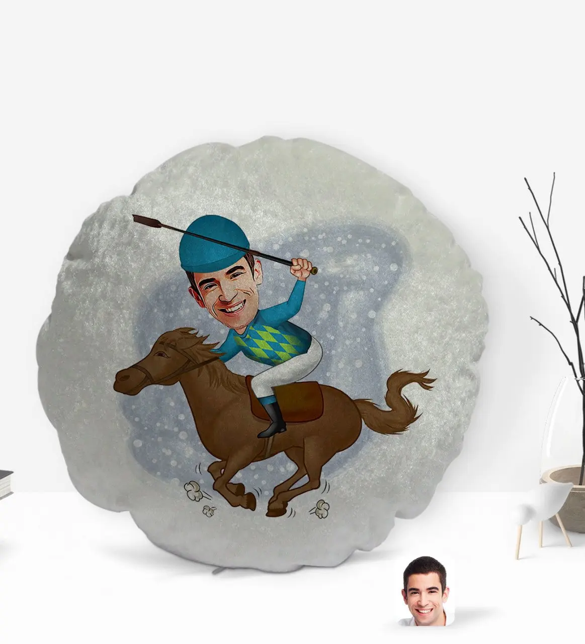 

Персонализированная Мужская карикатура джоки, круглая декоративная подушка, украшение yastekk-1