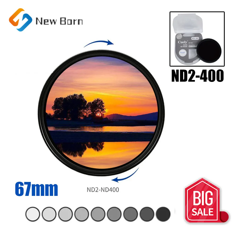 

67 67mm ND2-400 Neutral Density Fader Variable ND Filter Adjustable for Nikon Sony Fujifilm Canon EOS 1300D 800D 760D 750D DSLR