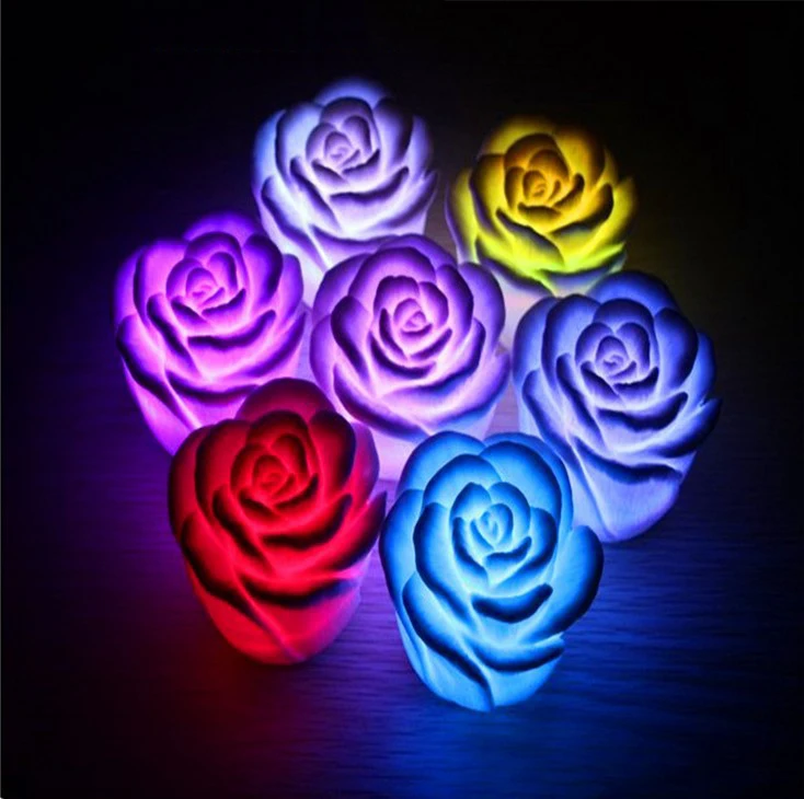 

Romantic Colourful LED Rose Flower Candle Night Light For Birthday Party Holiday Wedding Indoor Decoration Xmas Home Gifts