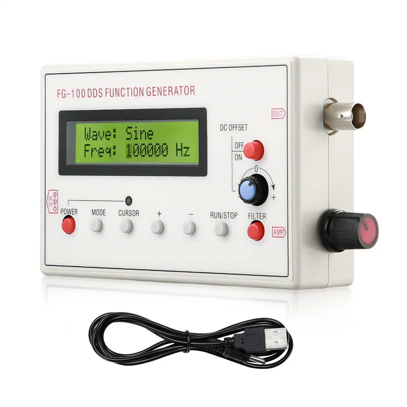 

FG-100 DC 3.7-10V DDS Signal Generator LCD Display 1Hz-500KHz Functional Sine Triangle Square Frequency Sawtooth Wave Waveform