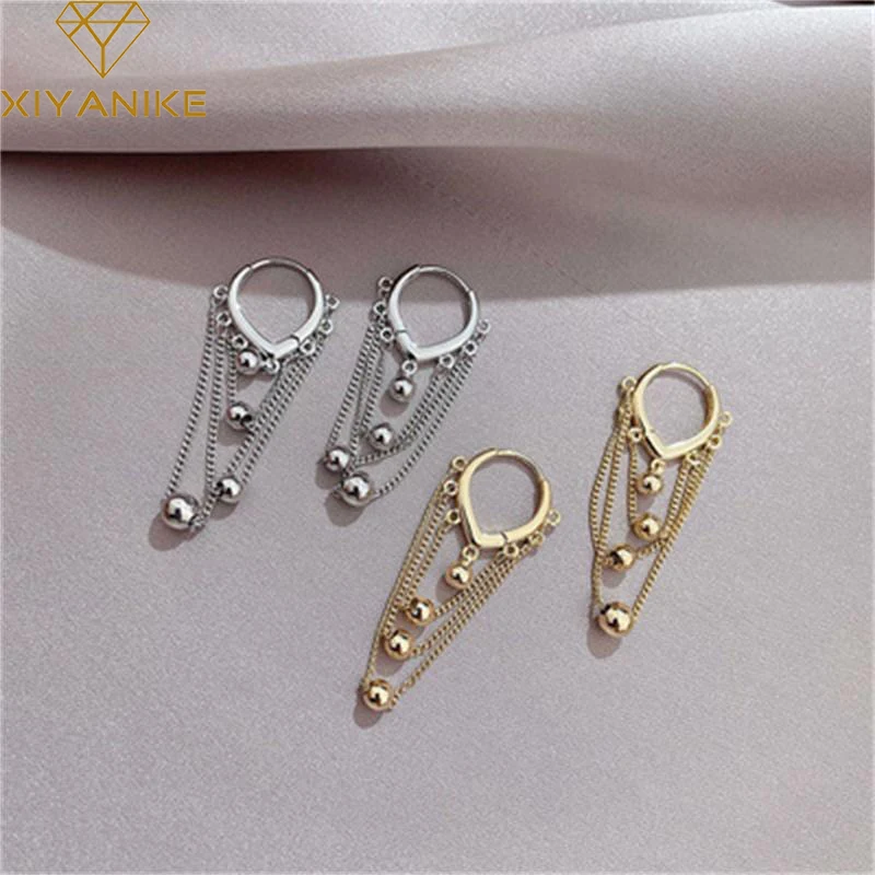 

XIYANIKE Vintage Long Chain Beads Heart Drop Dangle Hoop Earrings For Women Girl Korean Fashion Jewelry Gift Party серьги 2022