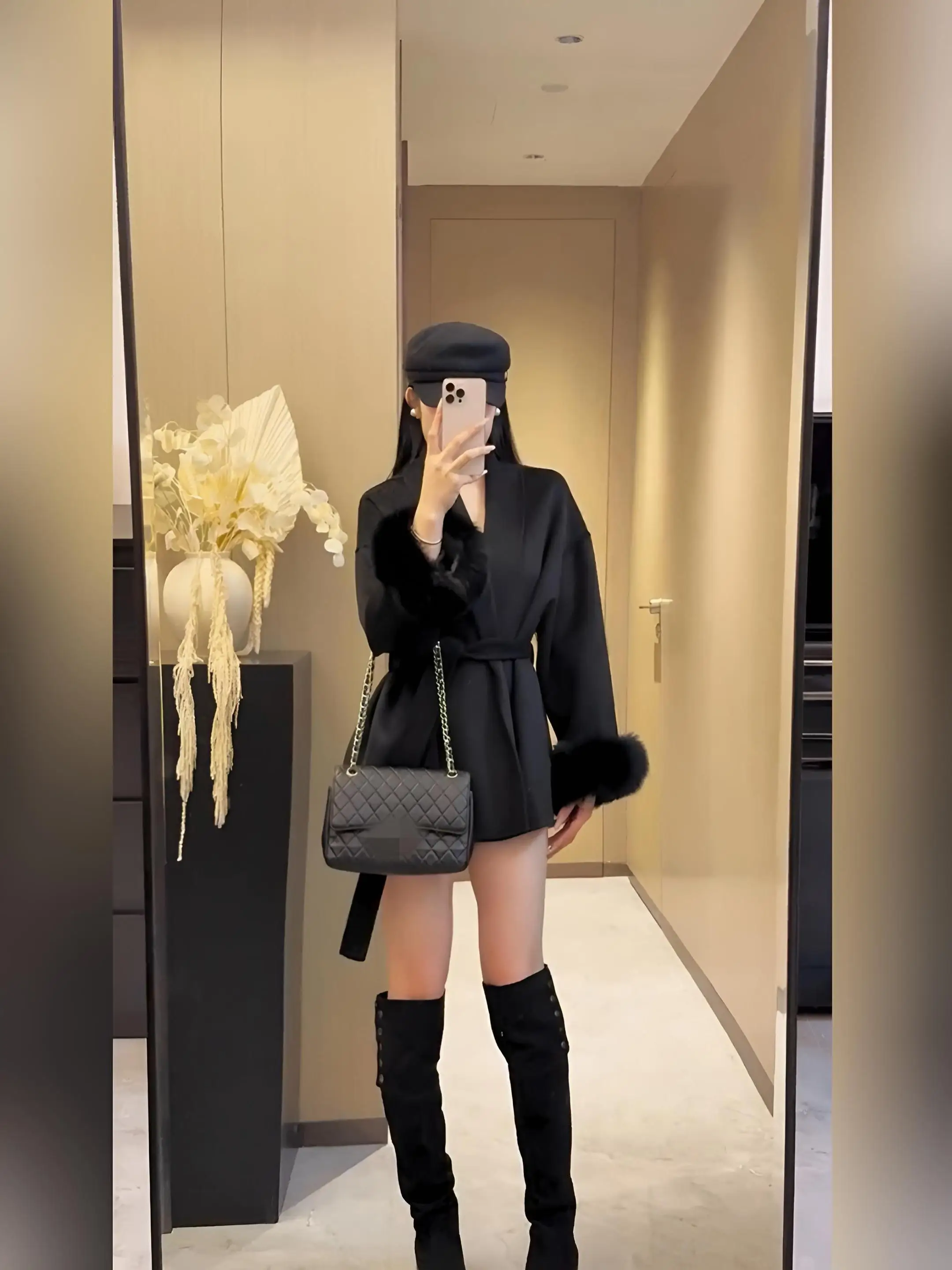 Зимняя новая элегантная модная свободная утягивающая однотонная простая и