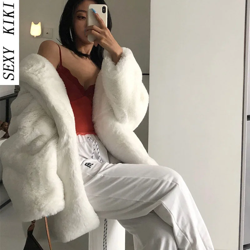 2022 New Faux Fur Faux Rabbit Fur Suit Collar White Fuzzy Nightgown Fur Coat Winter Coat Ladies Free Shipping Faux Fur Coat