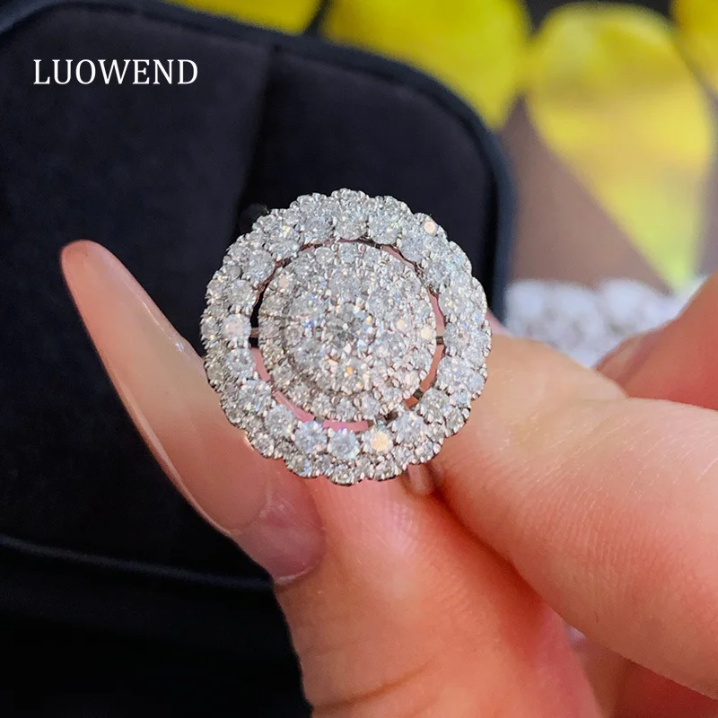 LUOWEND 18K кольца из белого золота, настоящие натуральные бриллианты, модные обручальные кольца круглой формы для женщин, обручальные кольца