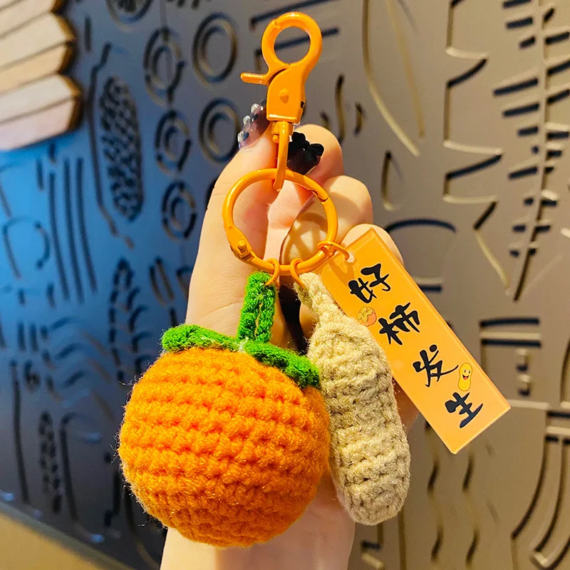 

Creative Fruit Wool Good Thing Happened Woven Persimmon Peanut Bag Hanging Rope Beautiful Meaning Accessory Keychain