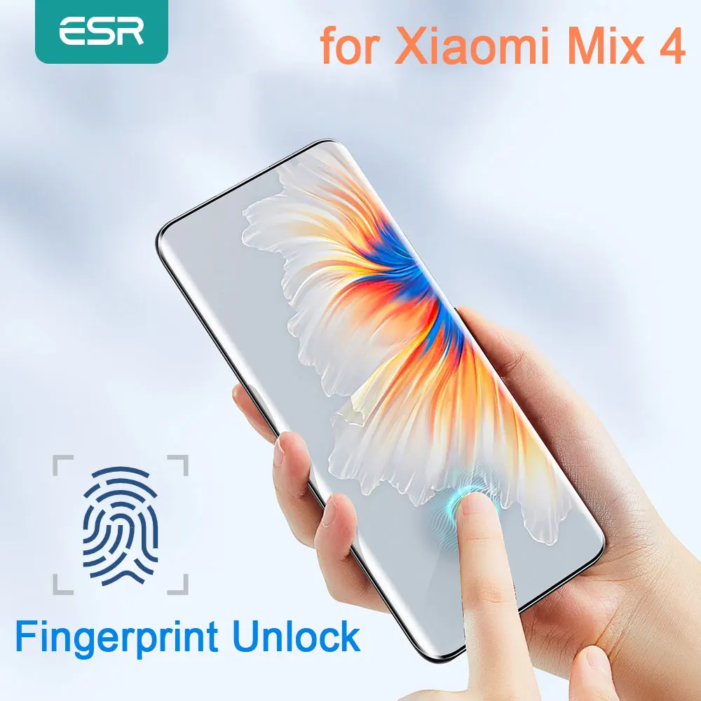 ESR for Xiaomi Mix 4 Glass Full Cover Curved Tempered Glass for XIAOMI Mix 4 Screen Protector Fingerprint Unlock Film Mi Mix4