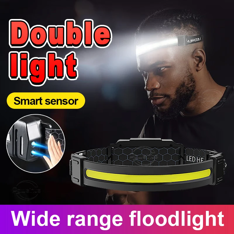 Newest COB+LED Powerful 10Mode Head Flashlight Rechargeable Headlight Camping 2000mA Headlamp 100000 Lumens Fishing Lantern