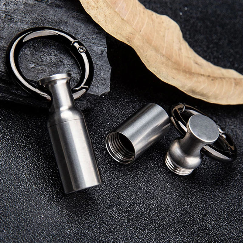 3.45cm Pure Titanium Sealed Waterproof Small Pill Bottle Portable Mini Keyring Small Medicine Box Emergency Hermetic Container