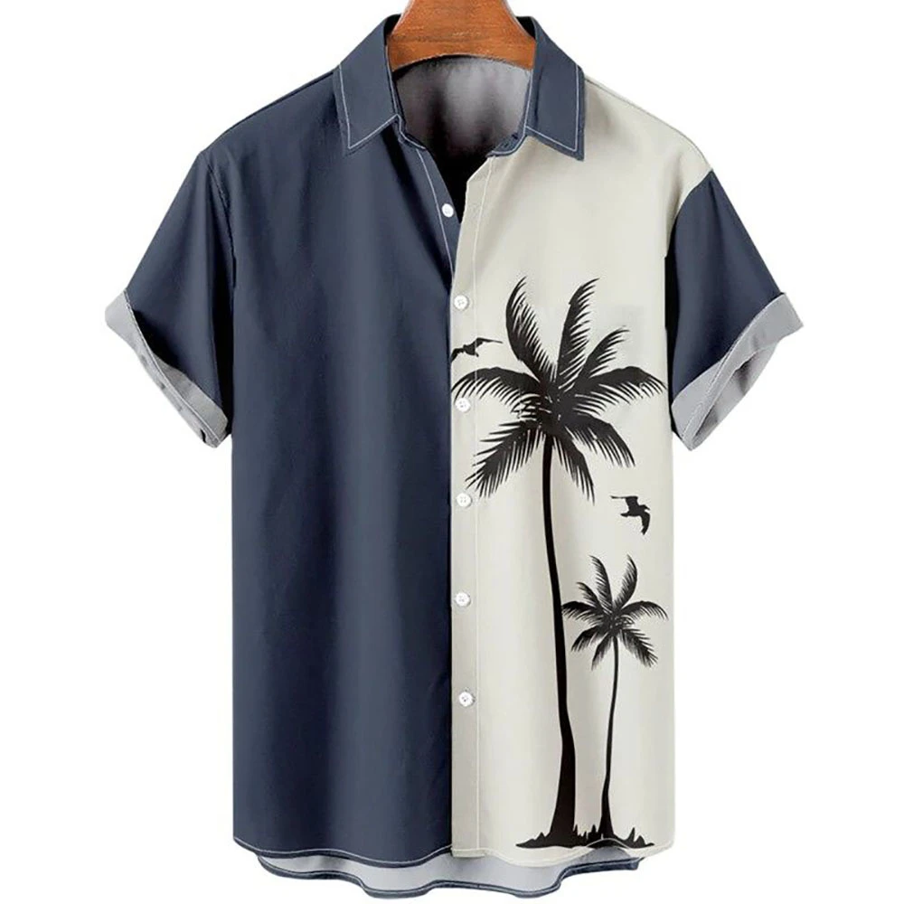 Hawaiian Shirt Men's Summer 3d Coconut Tree Print Shirt Holiday Short Sleeve Beach Shirt T-shirt Lapel Button Large Shirt