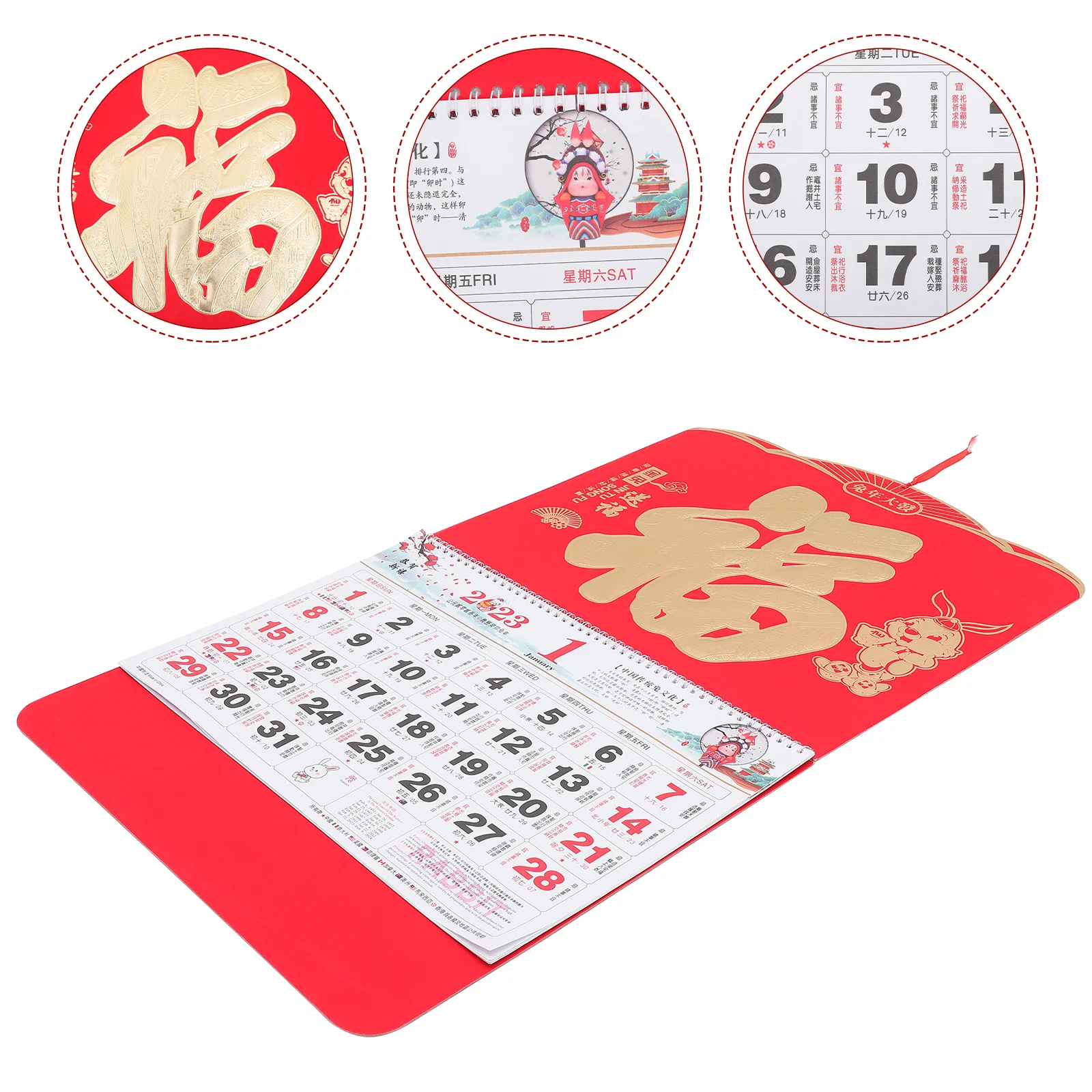 

Calendar Chinese Wall Year Lunar Rabbit Hanging Calendars Traditional New Zodiac Bunny Daily Monthly Festival Spring Years Decor