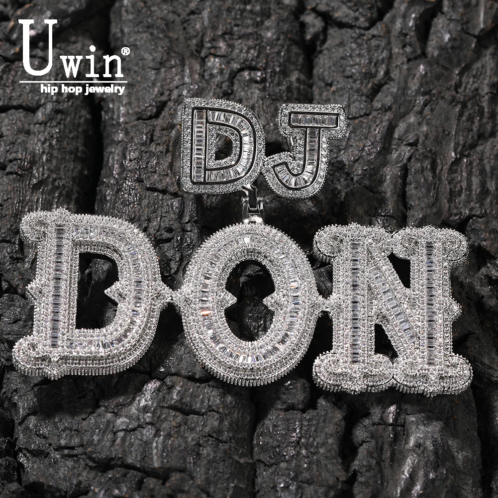 Uwin Custom Double Layer Name Pendant For Women Baguette Cz Letters Necklaces Iced Out Cubic Zirconia Fashion Jewelry Gifts