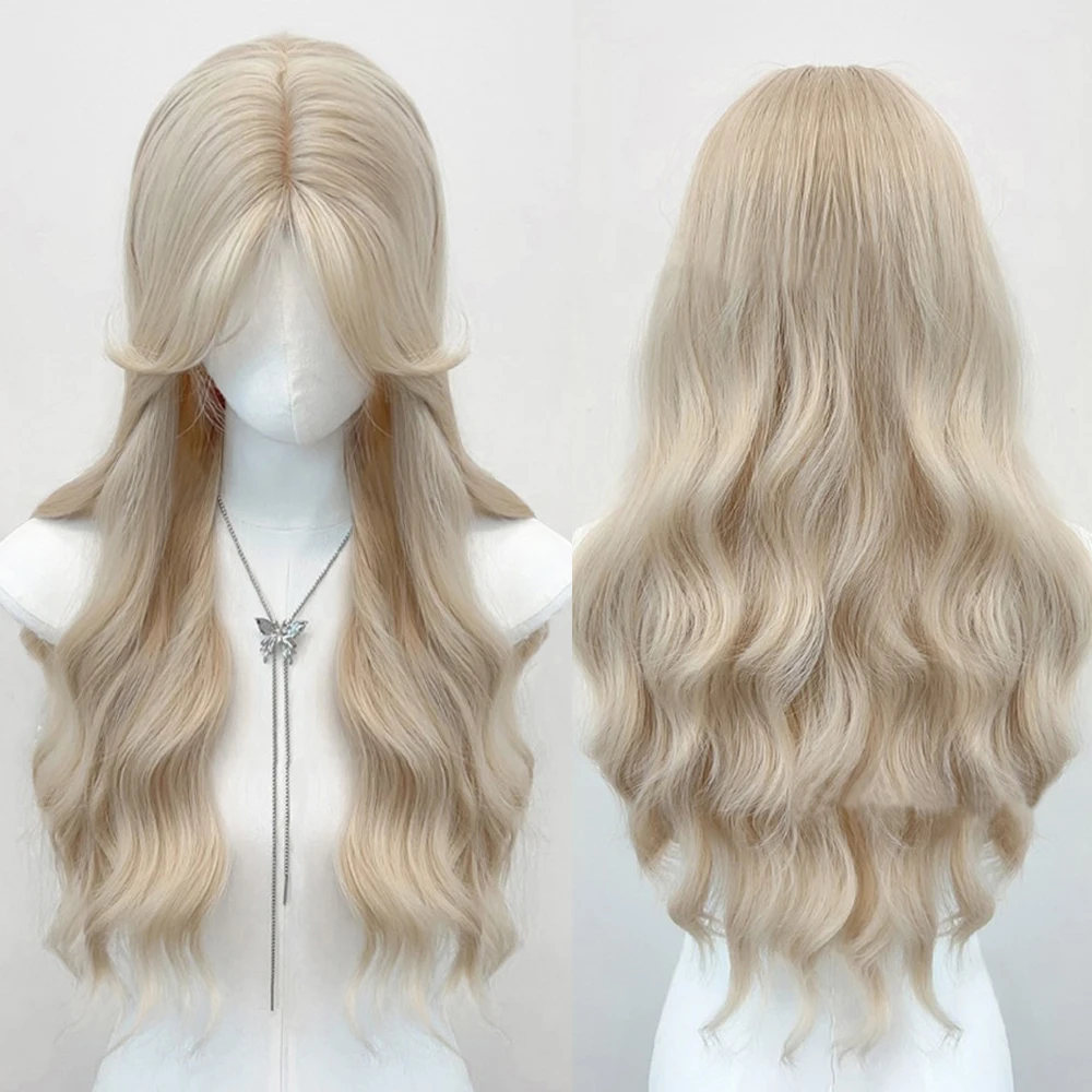 Синтетический бежевый блондин длинный волнистый парик пушистая Лолита косплей