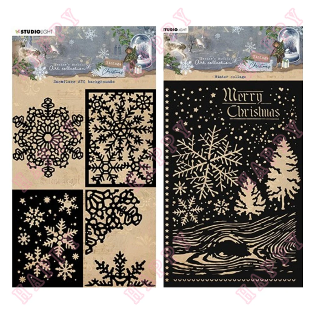 

New Christmas Vintage Snowflake ATC Decoration Embossing Backgrounds Scrapbook DIY Paper Craft Fairy Layering Plastic Stencils