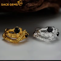 sace gems rings for women 100%925 sterling silver unique hollow branches wrapped texture ins inlaid black zircon forefinger ring