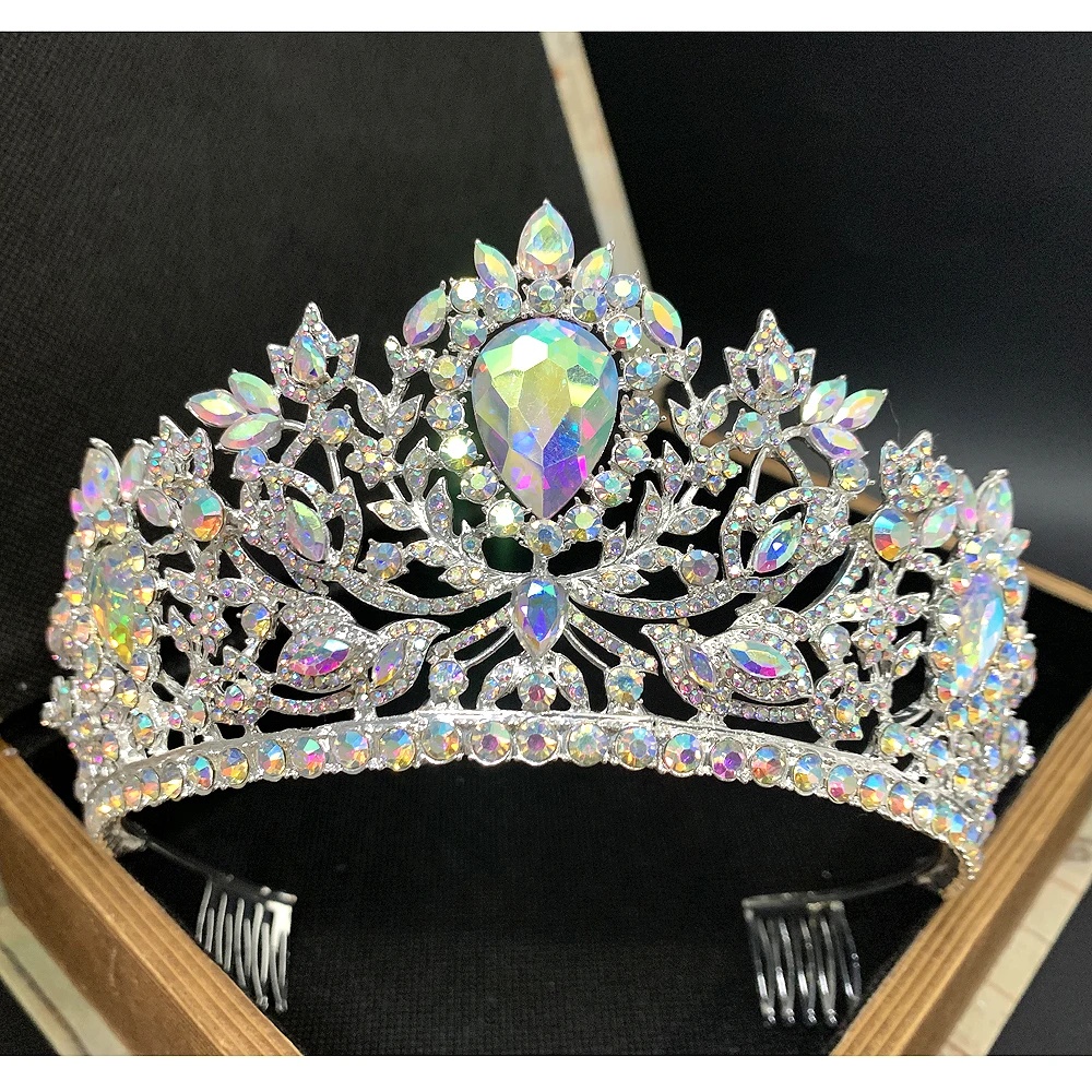 

New Silver Tiaras Crowns For Women Wedding Tiara Bride Crystal Queen Crown Waterdrop AB Costume Hair Accessories Brithday Gift