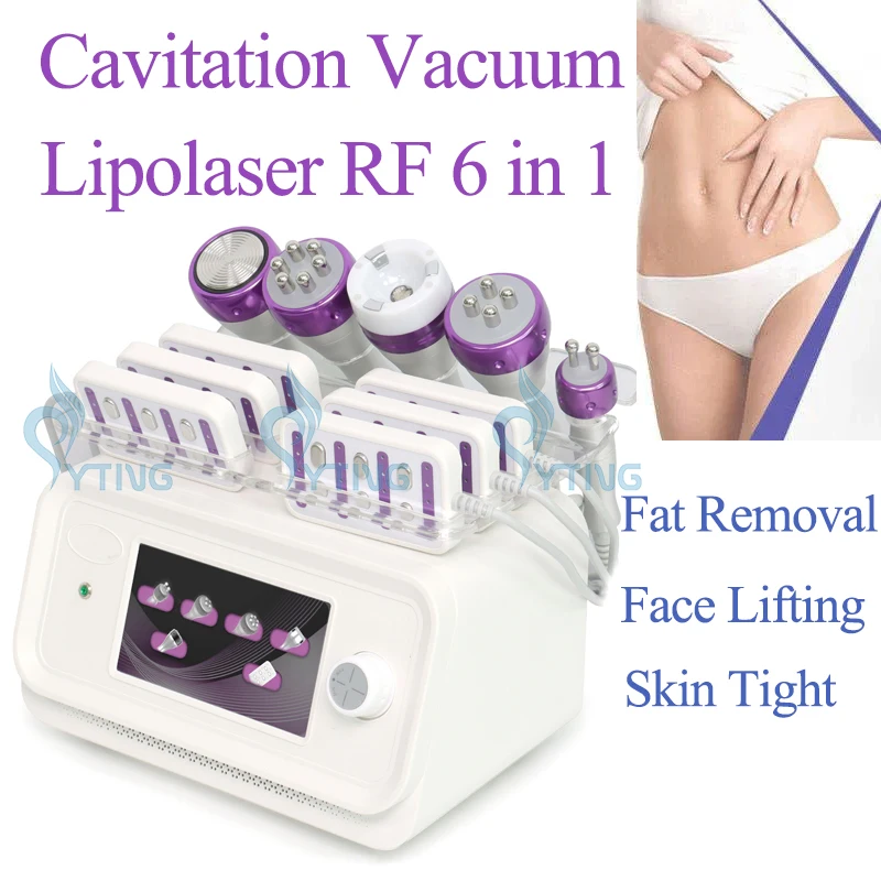 

6 in 1 Cavitation RF Vacuum Lipolaser Radio Frequency Machine with 6 Pads for Weight Loss Body Sculpting Skin Tightening