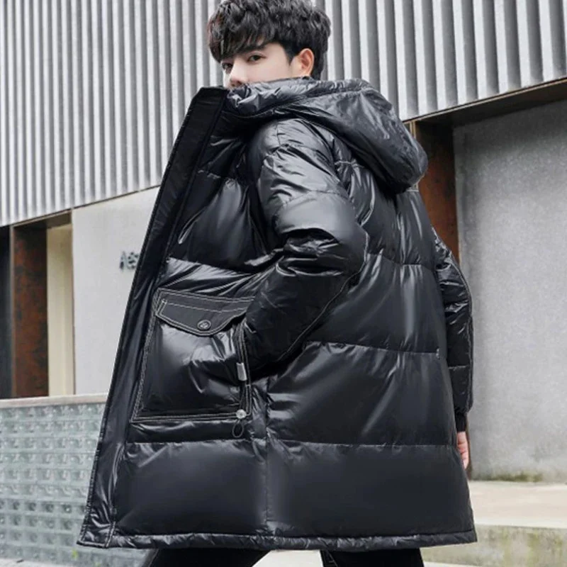 Мужской пуховик средней длины теплая Свободная куртка с капюшоном зимний 2023