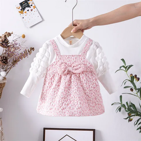 Милое детское платье на возраст 0-2 года, платье для новорожденных девочек, весеннее платье с длинным рукавом, милое платье с бантом для маленьких девочек