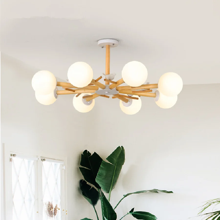 

Wooden Chandelier Lighting for Dining room Bedroom Kitchen Chandelier Birds Nordic Design decor Glass Led Chandelier