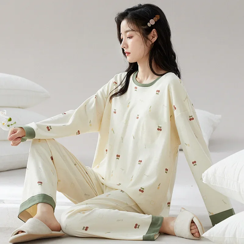 Women's New Two-Piece Pajamas Spring And Autumn Homewear Long-Sleeved College Style Leisure Suit