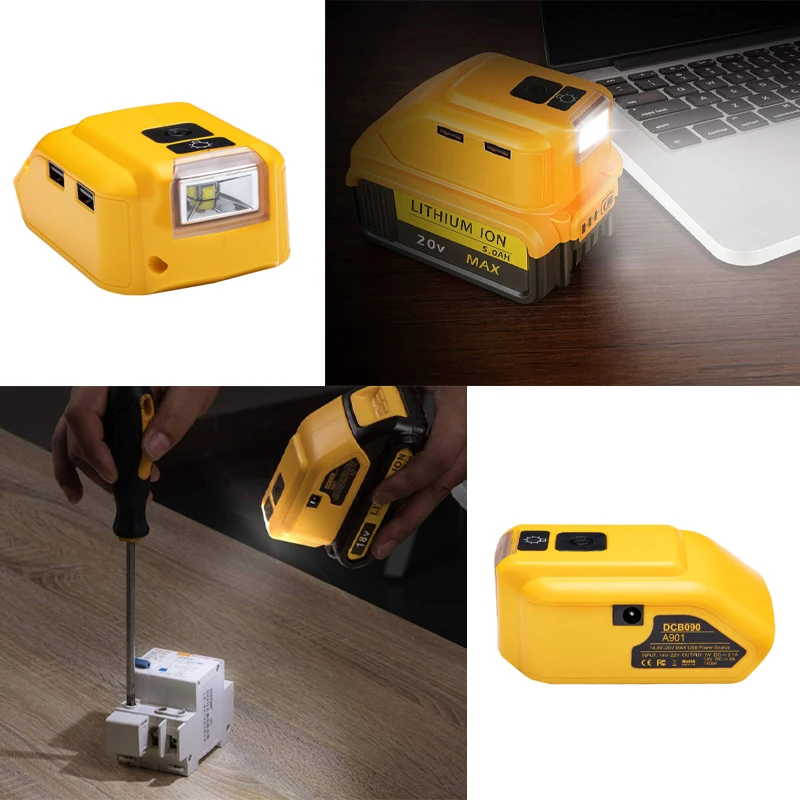 Оригинальный сменный преобразователь источника питания DCB090 для Dewalt, 20 в, макс. 18 в, адаптер аккумулятора с двойным USB, 12 В постоянного тока, св... (art.: 3920be35d6df2) - 3920be35d6df2