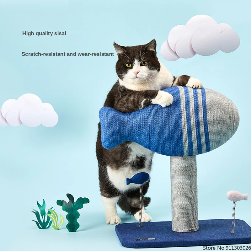 

Sisal Cat Tree with Scratching Post Kitten Pet Scratcher Tower Toy Elasticity Fish Tease Cat Toys Interactive Training Supplies