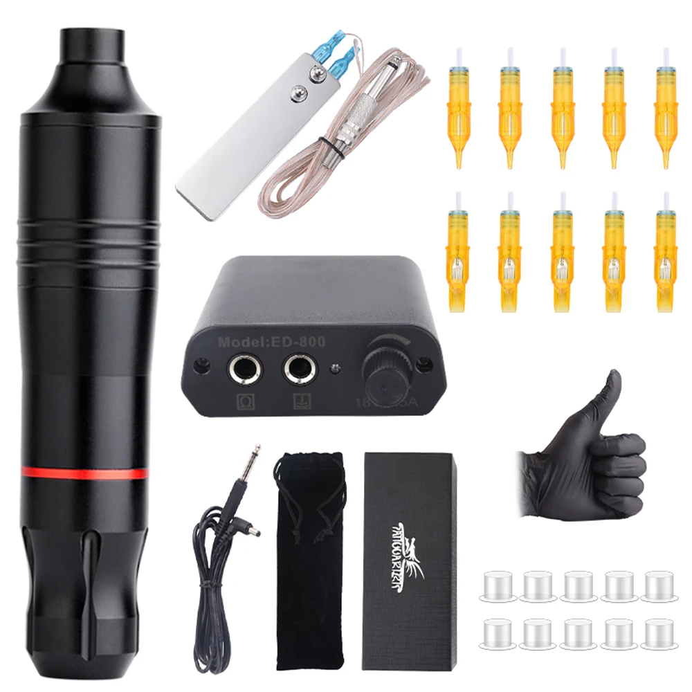 Professional Wireless Tattoo Machine Kit Rotary Tattoo Pen With Cartridge Needles Permanent Makeup Tattoo Set for Beginners