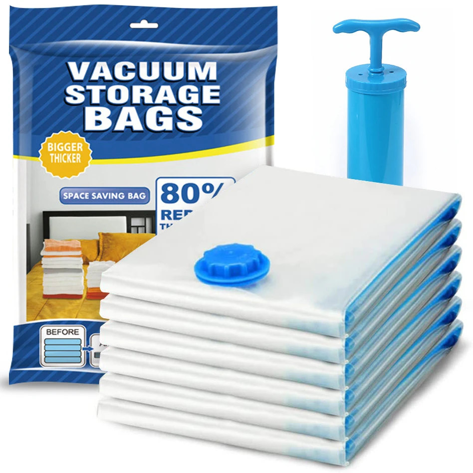 1/5/10pc Vacuum Storage Bags, for Bedding, Pillows, Towel, Clothes Space Saver ​Travel Storage Bag, With Hand-Pump, Vacuum Bag Package