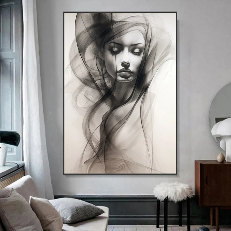 Современная Абстрактная холщовая картина с изображением женщины из смога