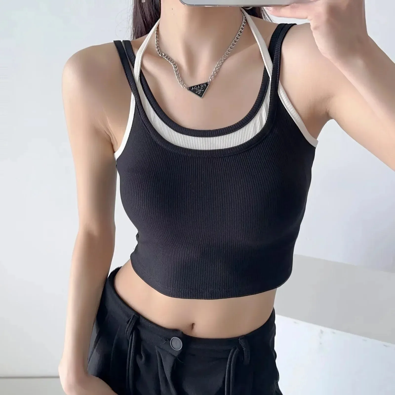 Самодельная майка с цветными блоками двухсекционный иллюзорный жилет без