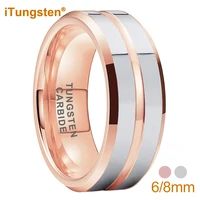 itungsten 6mm 8mm rose gold tungsten ring men women engagement wedding band fashion jewelry two tone beveled polish comfort fit