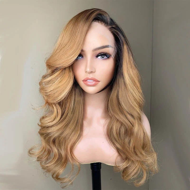 Ombre Blonde Brazilian Human Hair Wigs Long Body Wave 13x4 Lace Front Wig With Baby Hair Pre Plucked Glueless For Women