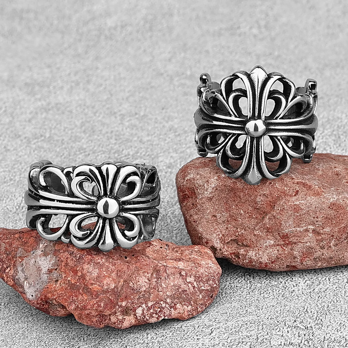 

Stainless Steel Men's Ring Retro Personality Religious Cross Pattern Opening Set Jewelry Gift Creative Wholesale Wholesale