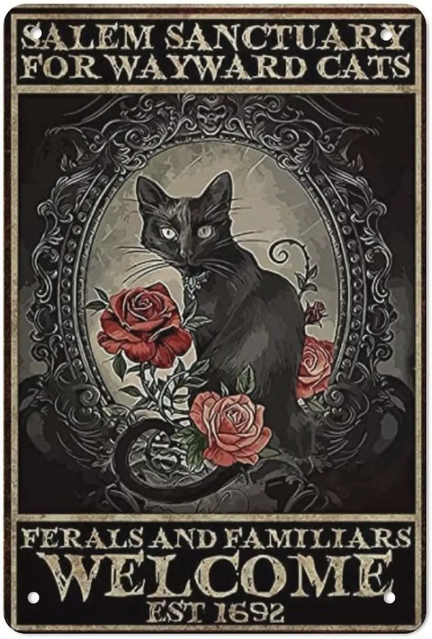 

Vintage Tin Signs - Funny Black Cat Metal Tin Sign - Salem Sanctuary for Wayward Cats Funny Metal Tin Sign For Home Kitchen Bar