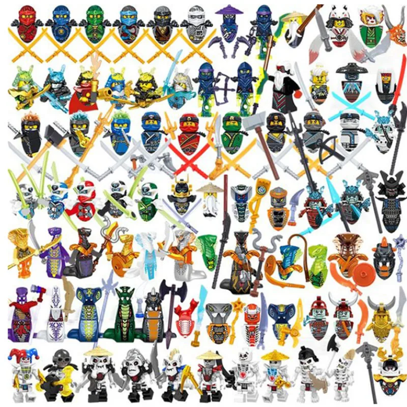 Фото Фигурки персонажей аниме Bandai Ninjago: Гармадон, Джей, Ллойд, Самукай, Коул, Харуми, Ультра Вайолет, Пиро, Снейк. Модели для сборки, детские игрушки. №1