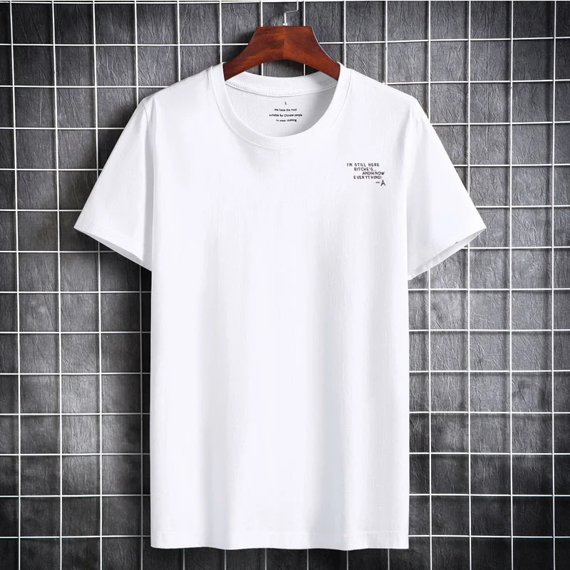 

2021 Men's T-shirt Fashion O-neck Top Pure Cotton Clothing Short Sleeve High Quality Summer Clothing Printed White T-shirt 6XL