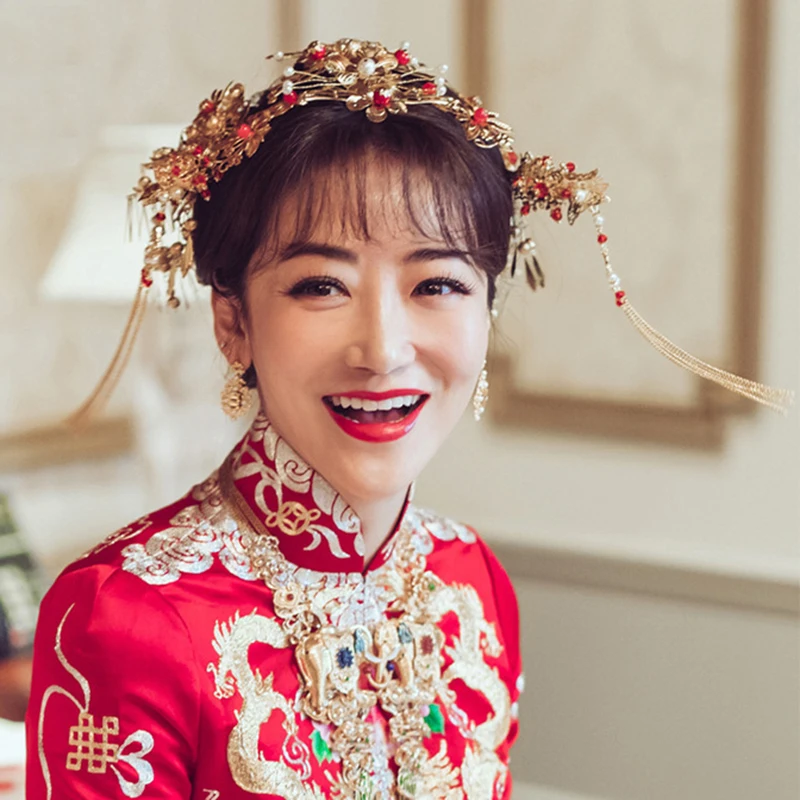 

Chinese Ancient Wedding Jewelry Set Traditional Classic Bridal Headwear Tiara good-looking Jewelry Set Chinese Ancient Wedding