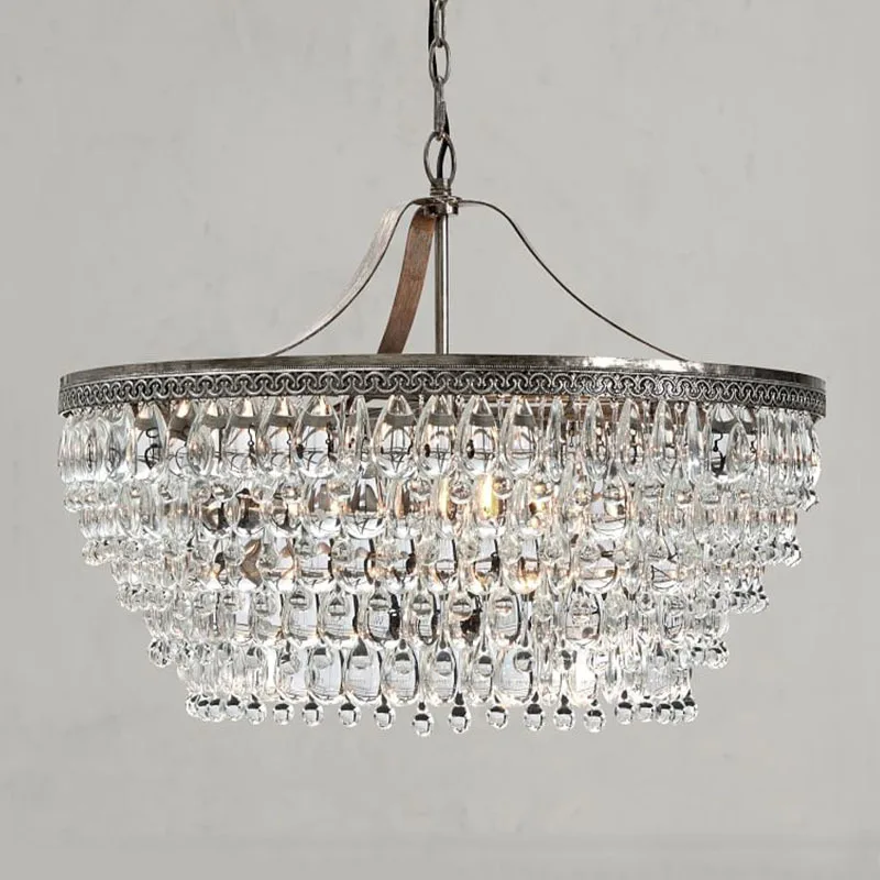 

American LED Water Droplets Retro Crystal Ceiling Chandeliers Living Dining Room Pendant Light Home Decor Hanging Lamp Fixtures