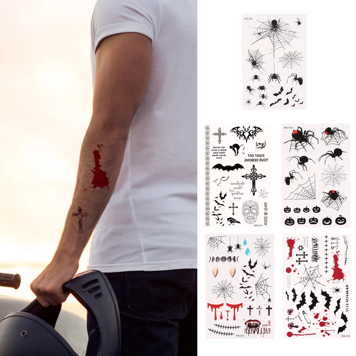 

5 Sheets Halloween Horrible Scar Decals Spoof Stickers Bat Pastes Prank Props