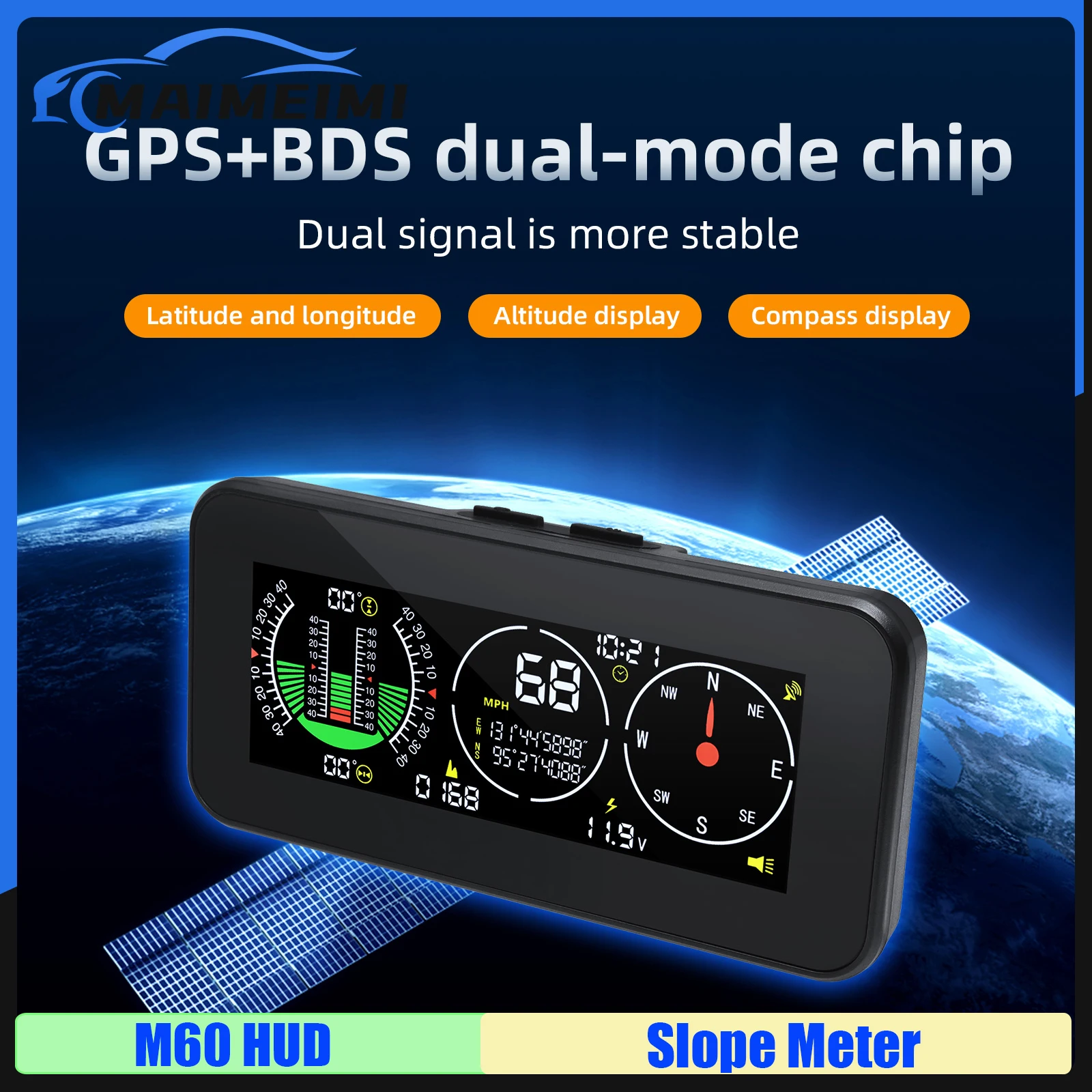 Спидометр M60 GPS + BDS, умный Инклинометр двойного режима, для езды по бездорожью, отображение наклонного шага, компас с углом наклона для всех автомобилей