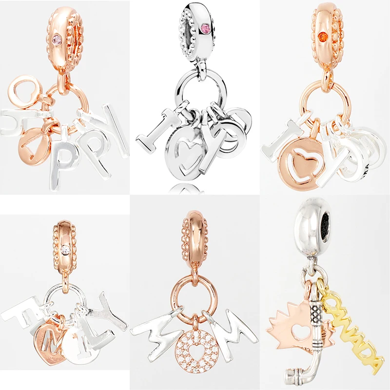 

Beads For Bracelets Accessories Pandora Charms Necklace Pendants Diy Jewelry Women HAPPY FAMILY I LOVE YOU MOM Words