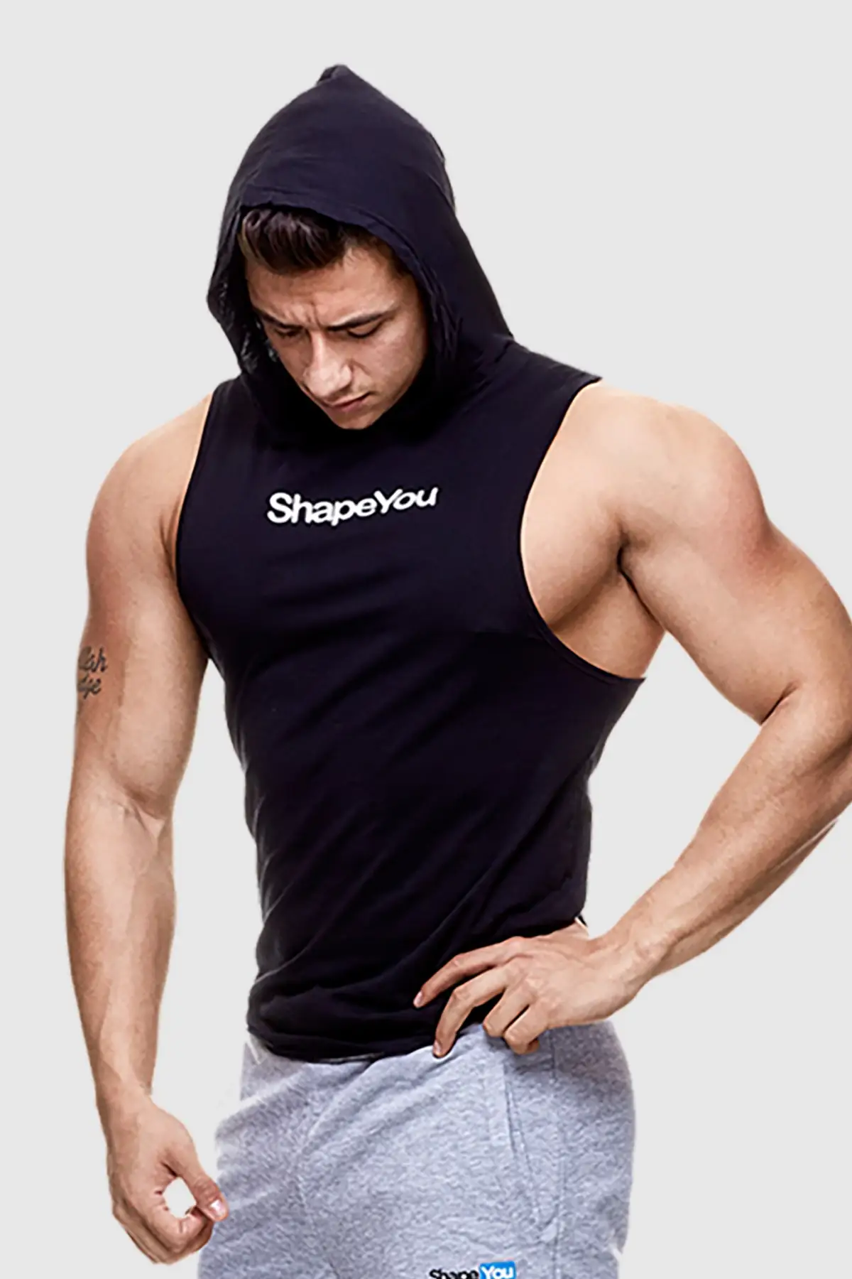 Мужская темно-синяя майка с капюшоном для фитнеса и атлета оборудование