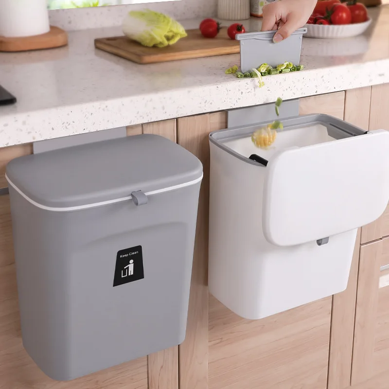 

Hanging Trash Can For Kitchen Cabinet Door With Lid Wall Mounted Counter Waste Bin Plastic Trash Can Ts2