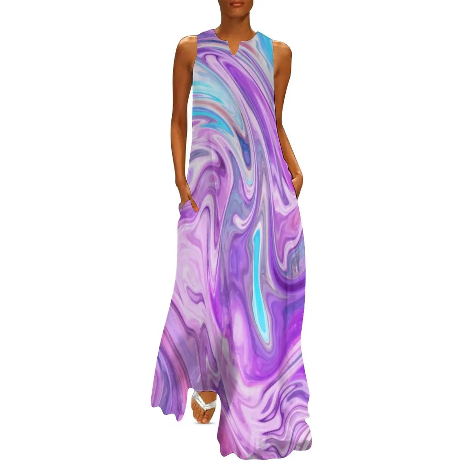 

Liquid Swirl Dress Summer Blue Purple Abstract Art Street Wear Bohemia Long Dresses Women Kawaii Maxi Dress Birthday Present