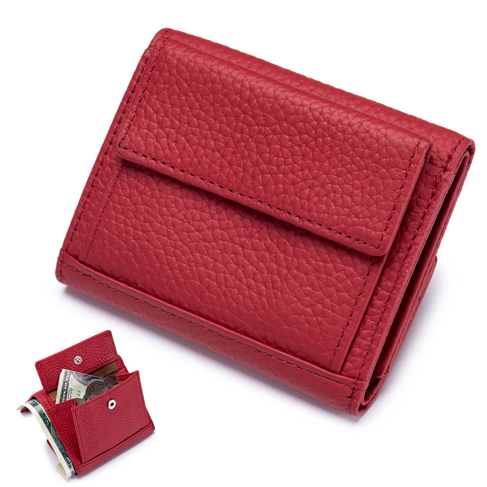 Fashion Brand Genuine Leather Women Short Wallet Functional Trifold Coin Purse Money Bags Female Chic Small Multi Card Holders