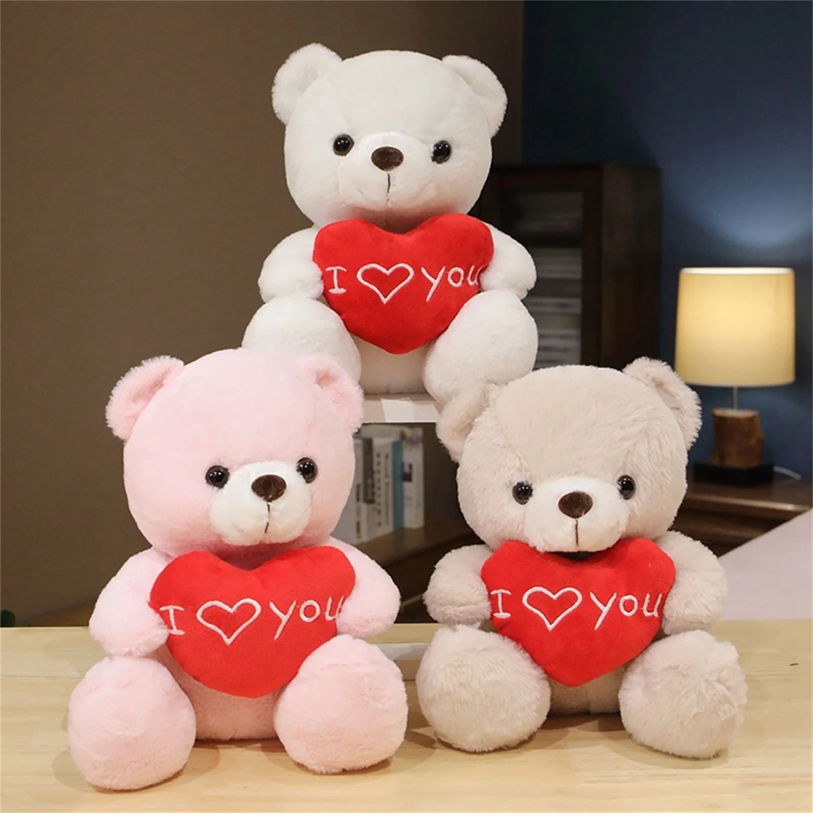 

28CM Bear Doll With Heart Cute I Love You Bear Stuffed Animal Valentines Day Gift For Her Hot Sale Beige White Pink